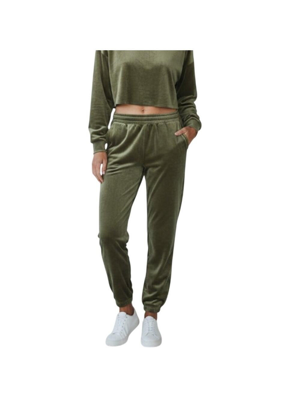 ARAMINTA JAMES Velour Trackiepant Women 10/M Khaki Stylish Travel Loungewear NWT